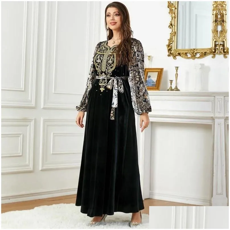 Ethnic Clothing Ramadan Eid Mubarak Evening Dresse For Women Velvet Abaya Dubai Turkey Islam Pakistan Arabic Muslim Long Dress Kaftan
