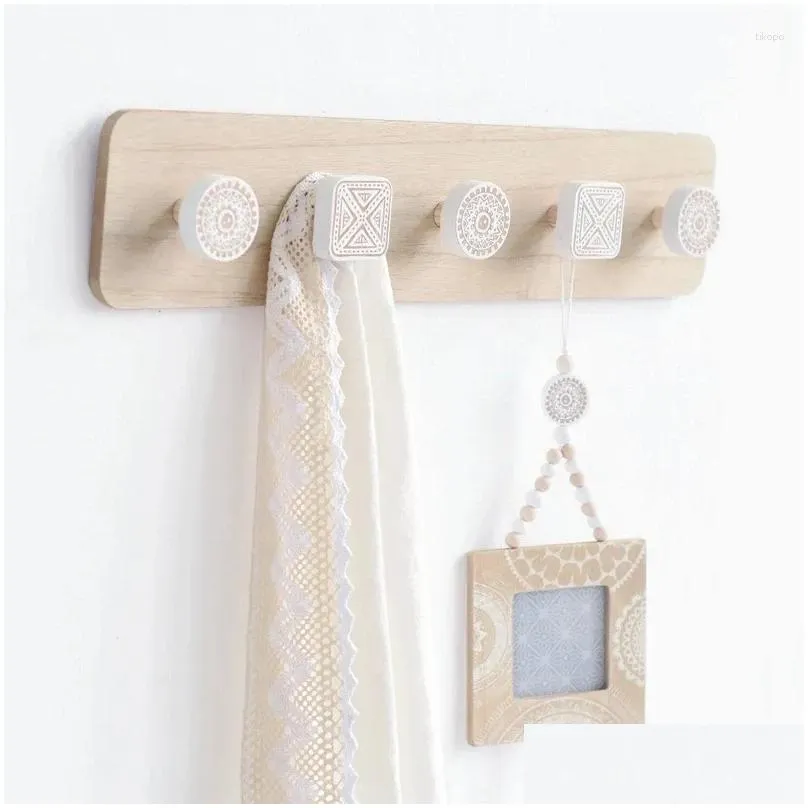 Hangers Wall Mounted Coat Rack Entryway Hanging Wood With 5 Hooks Rail For Scarf Bag Towel Easy To Use