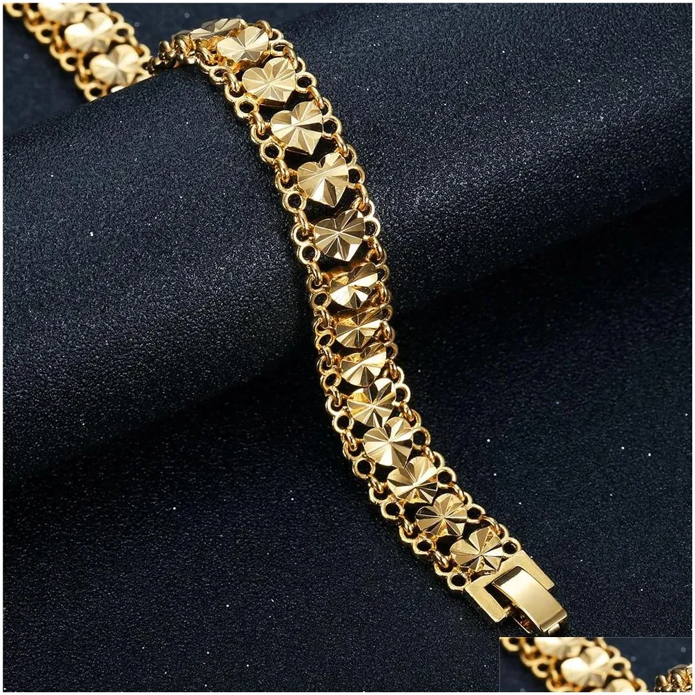 Tennis Punk Chunky Hand Chain Bracelet 12Mm 14K Yellow Gold Heart Wristband Bracelets For Men Women Fashion Jewelry Braslet Drop Deliv Dhsjw