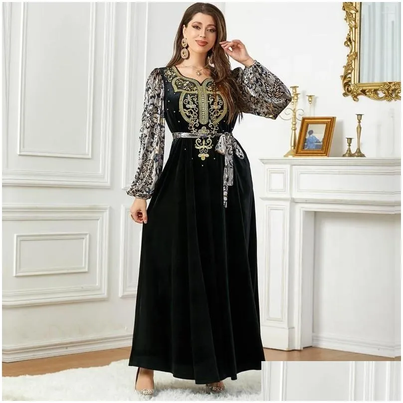 Ethnic Clothing Ramadan Eid Mubarak Evening Dresse For Women Velvet Abaya Dubai Turkey Islam Pakistan Arabic Muslim Long Dress Kaftan