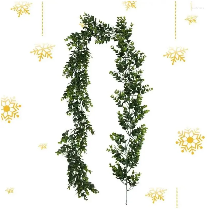 Decorative Flowers Eucalyptus Garland With 5.9 Feet Christmas Wall Greenery Home Decors Adjustable Green For Window