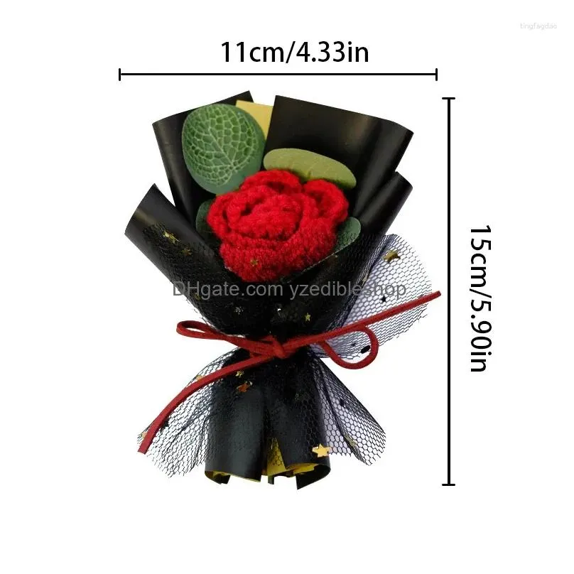 decorative flowers creative knit flower bouquet hand woven tulip sunflower rose cloghet hand-knitted wedding party decoration