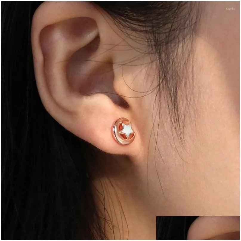 Stud Earrings Romantic Cute Moon Star Rose Gold Color Natural Fire Opal For Women Anniversary Banquet Dainty Jewelry