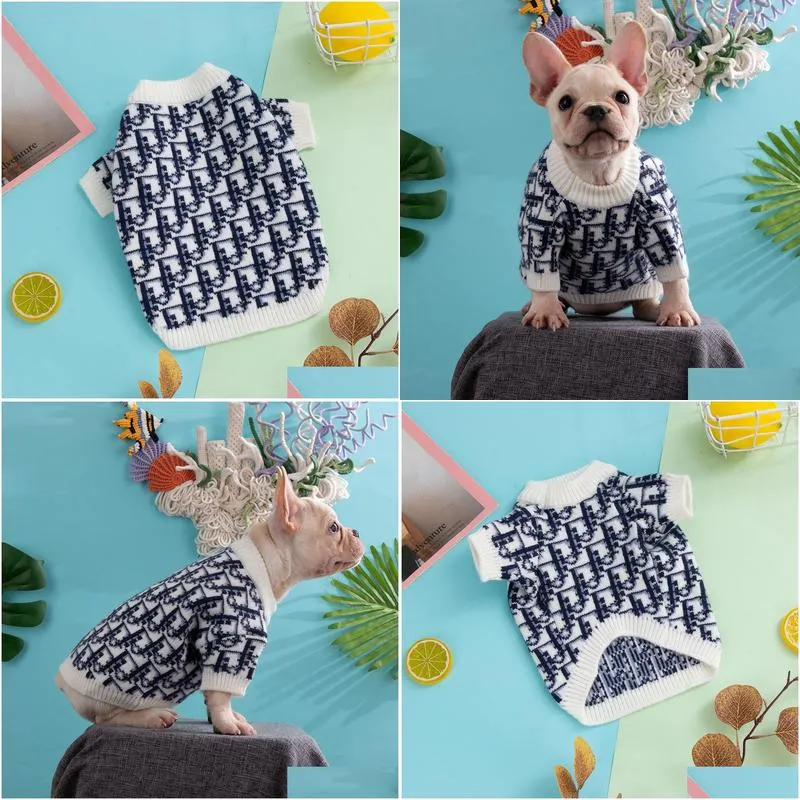 Designer Dog Clothes Dog Apparel with Classic Letter Pattern for Bulldog Chihuahua Puppy Winter Sweater Warm Pet Sweaters Cat Sweatshirts Dogs Coat White