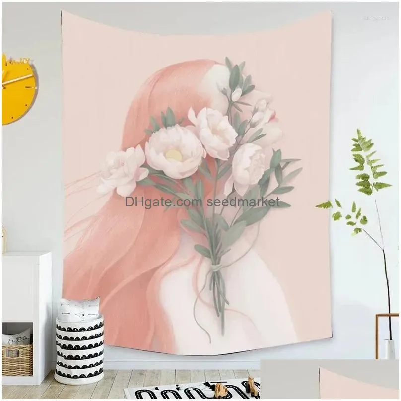 tapestries nordic girl oil painting series hanging aestheticism art tapestry home living room bedroom bedside decorations mural