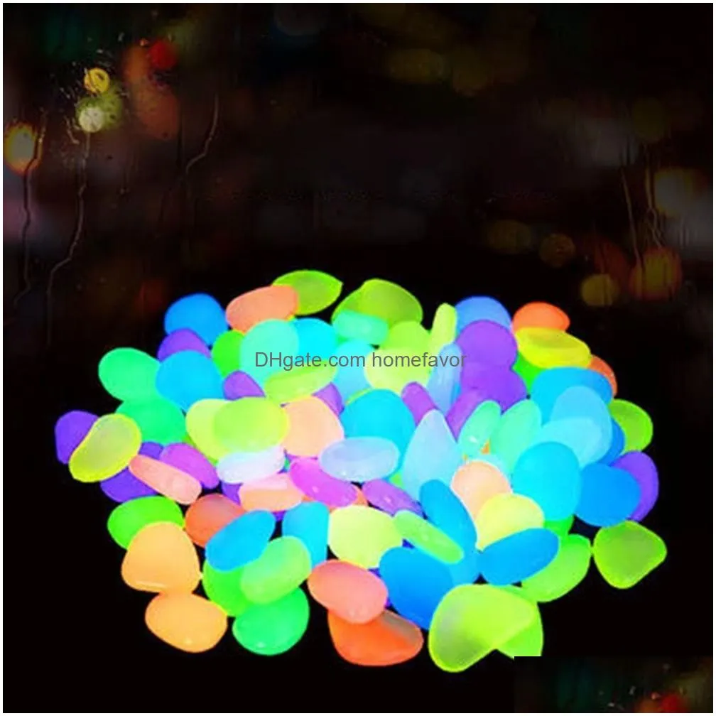 garden decorations 100200300pcs outdoor yard luminous stones pebbles glow in dark fish tank aquarium decoration natural crystals rocks