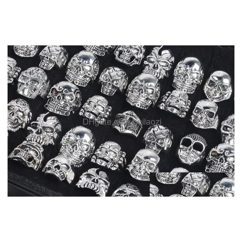 oversize gothic skull carved biker mixed styles lots 50pcs mens anti-silver rings retro jewelry304i