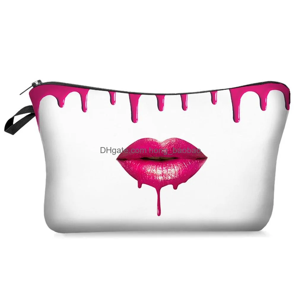 red lip 3d printing cosmetic bags with multicolor pattern cute eyes makeup pouchs for travel bolsas de cosmeticos con 3d