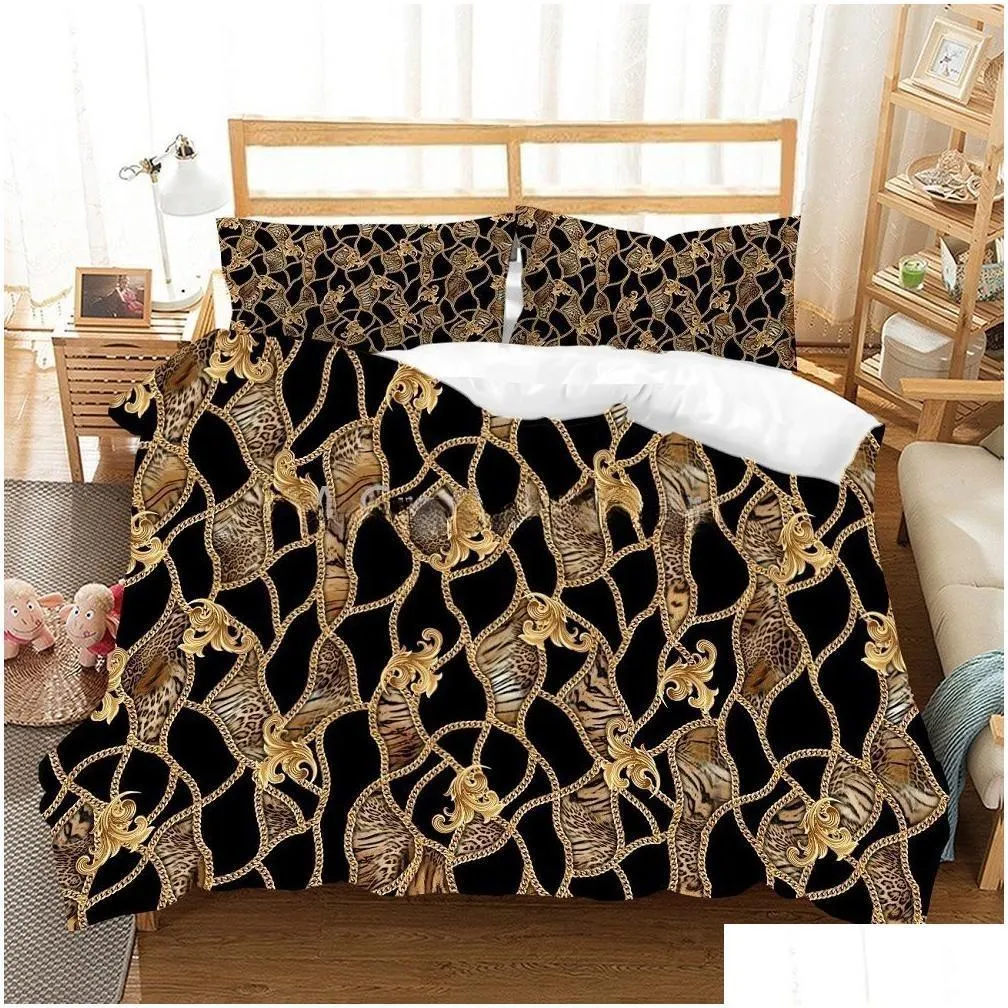 bedding sets luxury baroque modern art 3d golden  bedding animal bed linen set duvet cover set 23 pcs single double microfiber bed cover