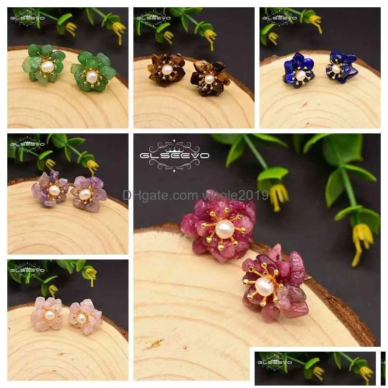 Stud Glseevo Natural Jade Pearl Stud Earrings For Women Mom Birthday Day Gift 925 Sterling Sier Flower Earring Fine Jewelry Ge0780 212 Dha8P