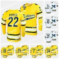 CUSTOM CUSTOM Hockey Jerseys Michigan Wolverines 2022 Frozen Four Maize NCAA Hockey Jersey 7 Nick Blankenburg 22 Owen Power 10 Matty Beniers