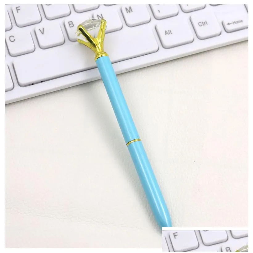 Ballpoint Pens Wholesale Crystal Glass Kawaii Ballpoint Pen Big Gem Ball Pens With Large Diamond Fashion School Office Supplies Drop D Dhpu0