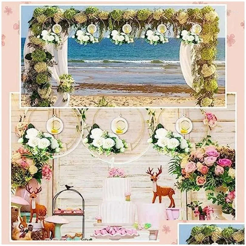 Decorative Flowers 1 Sets Metal Floral Hoop Centerpiece Iron Wood With Stand 12 Inch Ring Wreath Hanging Candle Circle