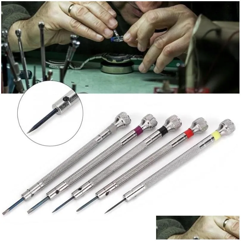 Repair Tools & Kits Repair Tools Kits 5Pcs 0.8-1.6Mm Stainless Steel Flat Head Screwdriver Kit Watch Band Strap Link Pin Removal Tool Dhaq4