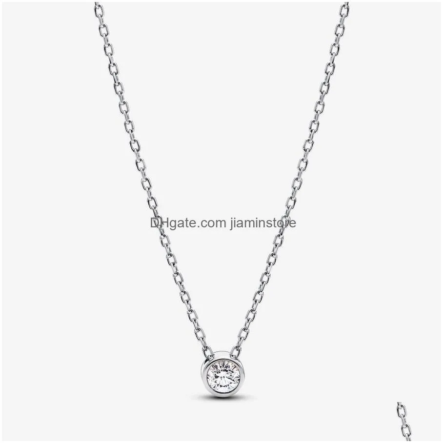 Pendant Necklaces 2023 New 925 Sier Gold Pendant Necklaces For Women Shiny Jewelry Diy Fit Pandoras Era Bezel Triple Diamond Designer Dhmnx
