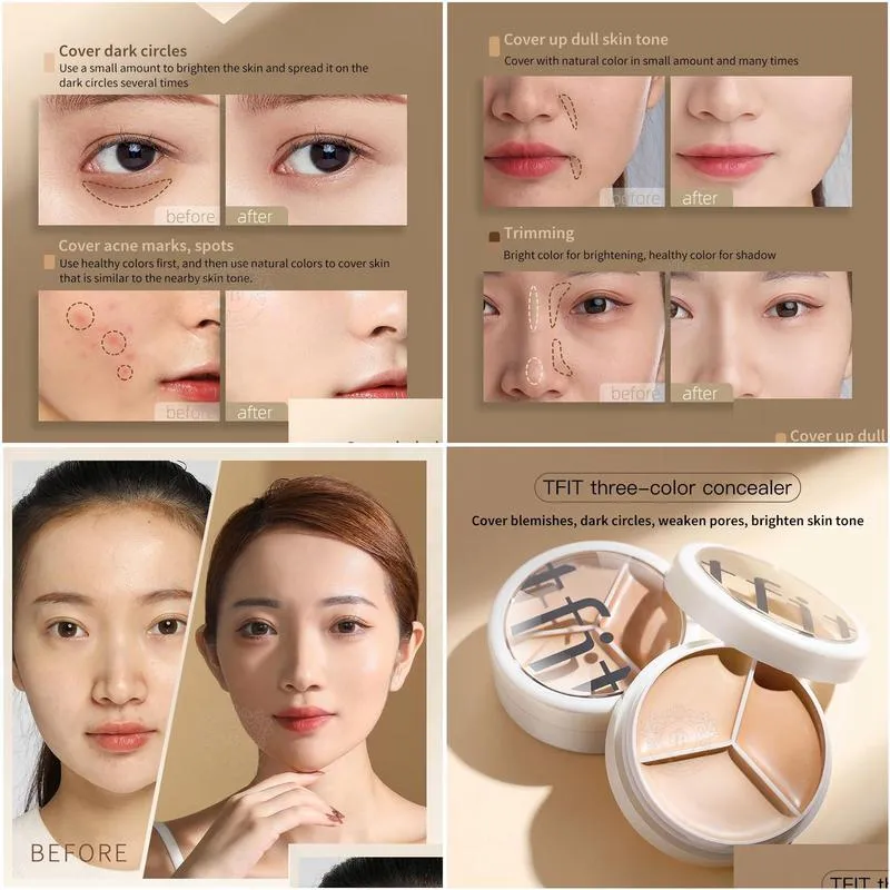 Other Makeup Other Makeup Korea Cosmetics Tfit 3Color Concealer Palette Professional Conceal Cream For Face Eye Contour Dark Circles C Dhzar