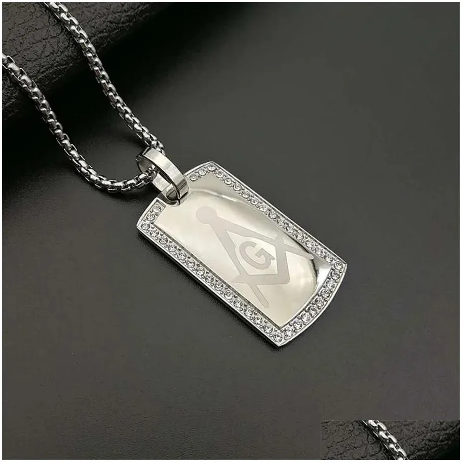 Pendant Necklaces Hip Hop Iced Out Bling Masonic Mason Pendant Male 14K Gold Necklace For Men Jewelry Gift Drop Delivery Jewelry Neckl Dhvyu