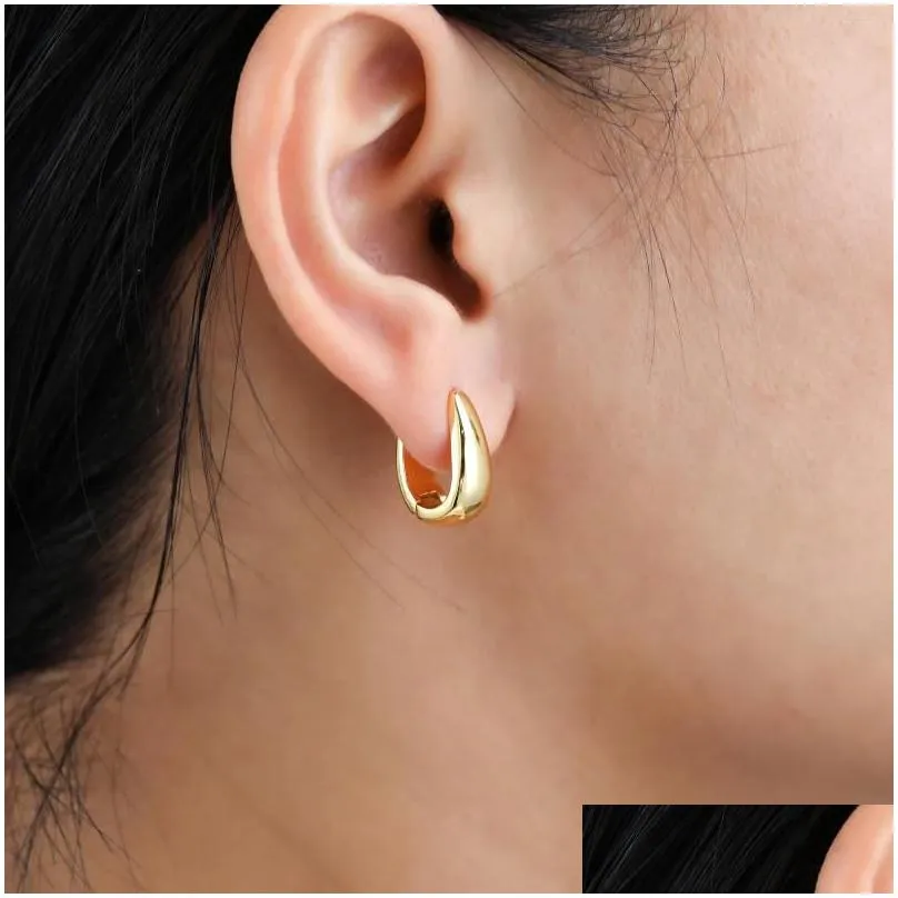 Hoop Earrings SIPENGJEL Small Chunky For Women Gold Plated Stainless Steel Thick Teardrop Statement Wedding Jewelry