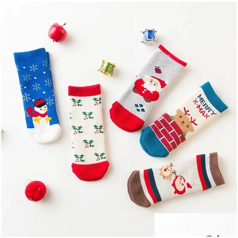 New Autumn And Winter Children High Quality Cotton Christmas Kids Anti Pilling Thickened Baby Socks 5 Doubles