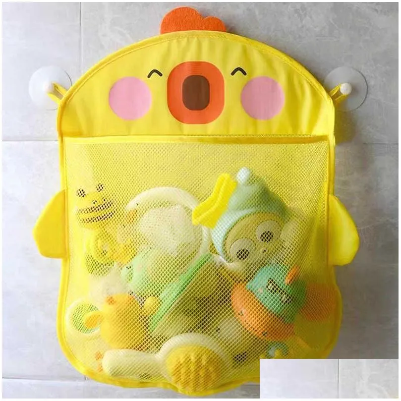 3PSCBath Toys Injector Bathroom Mesh Organizer Bag Cartoon Dinosaur Chicken Animal Shapes Bath Toys Baby Net Case Children Cloth Water Toy Storage