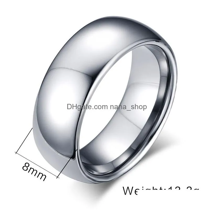 Cluster Rings 8Mm Tungsten Steel Sier Plain Wedding Band Simple Promise Rings Engraving305Q Drop Delivery Jewelry Ring Dhylo