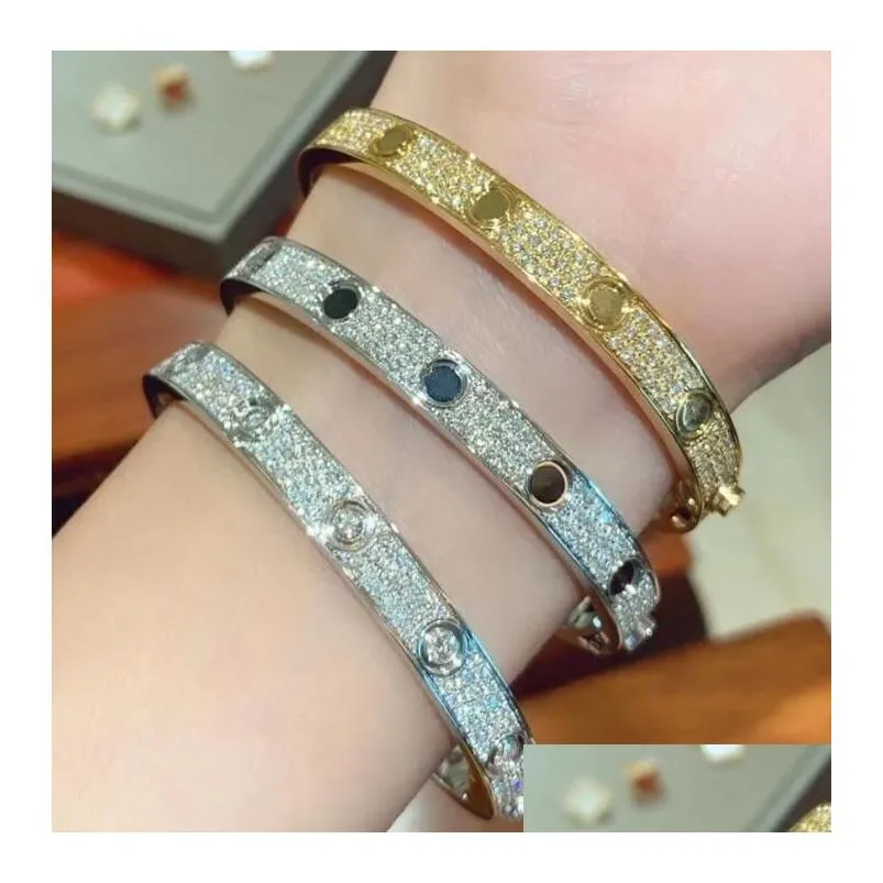 Titanium Bangle Steel 3 Row Full Diamond Bracelet Fashion Women Men Chirstmas Bangle Bracelets Distance Jewelry Gift with velvet bag