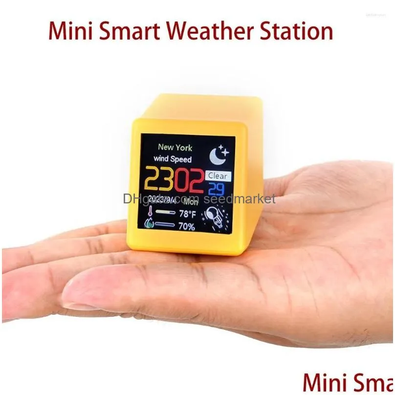 table clocks mini size smart wifi weather forecast station clock for gaming desktop decoration. diy cute gif animations and electronic