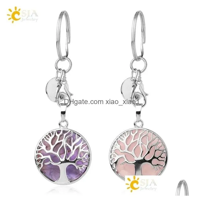 ups natural crystal personalized simple hollow life tree luggage keychain keyring pendant accessories foreign trade source 10.3