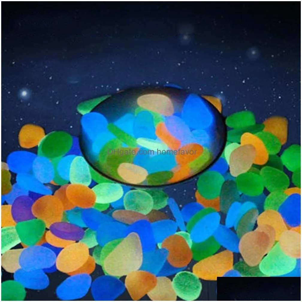 garden decorations 100200300pcs outdoor yard luminous stones pebbles glow in dark fish tank aquarium decoration natural crystals rocks