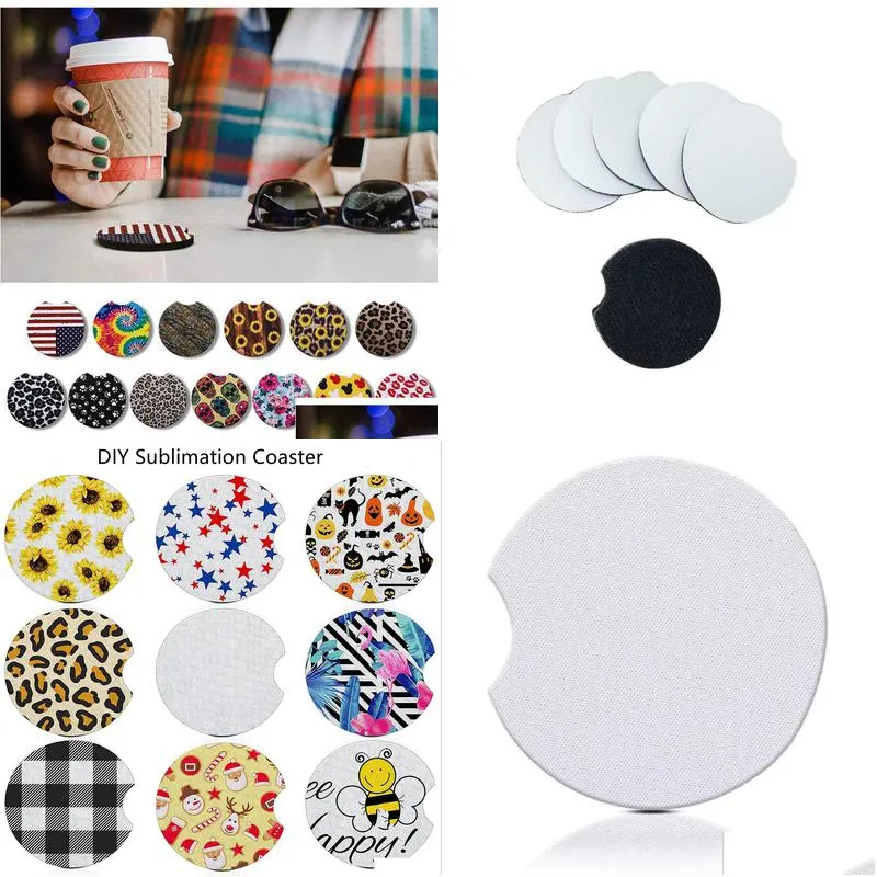 Mats & Pads Sublimation Blanks Neoprene Car Coasters Pads Drink Cup Holder Cups Mugs Mat Contrast Home Decor Accessories Drop Delivery Dhlc7