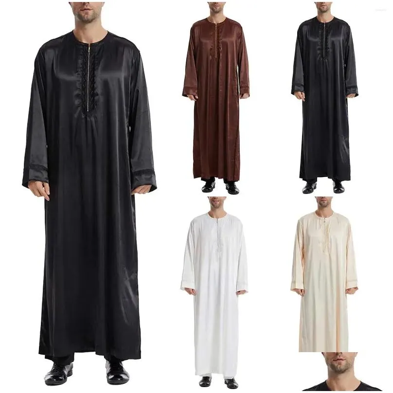 Ethnic Clothing Arab Men`s Muslim Solid Color Robes Arabic Worship Dress Cotton Cardigan Sweater Men Long Shawl Oversized