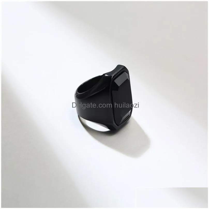 2021 stylish mens signet pinky ring gold and silver tones stainless steel black stone anel masculino male accessory226o