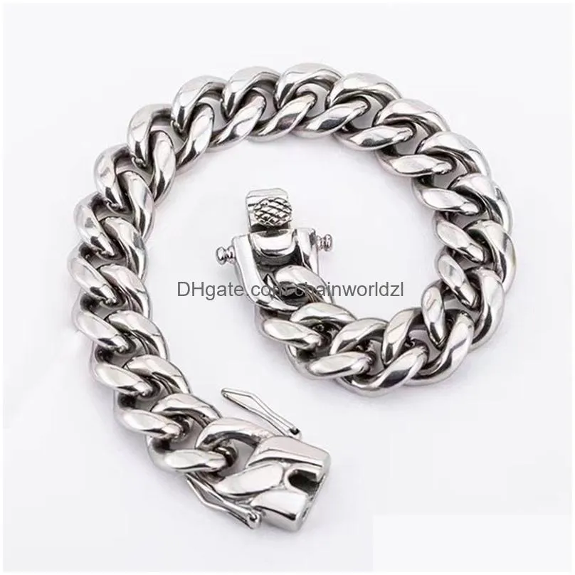 link bracelets 1 hip hop bracelet stainless steel high quality 12mm 14mm width cuban chain hiphop jewelry gifts for women and men