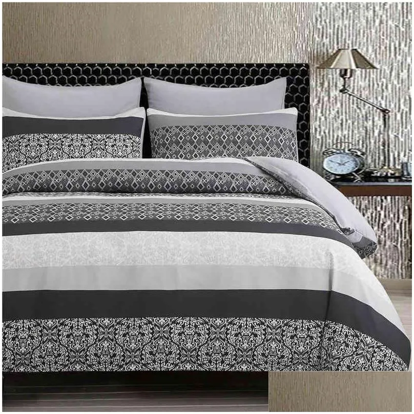 zeimon simple bedclothes quilt cover pillowcase 2/3 piece boho geometric bedding set single double grey comforter/duvet