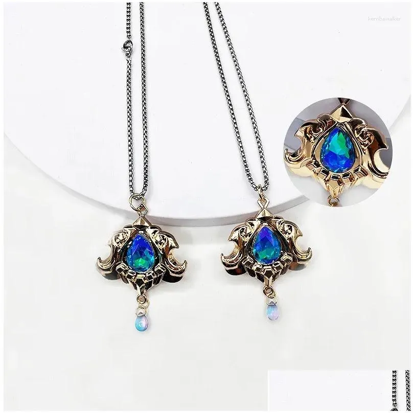 Pendant Necklaces Game Genshin Impact Neuvillette Furina Focalors Choker Necklace Cosplay Fontaine God Of Justice Blue Vision Jewelry