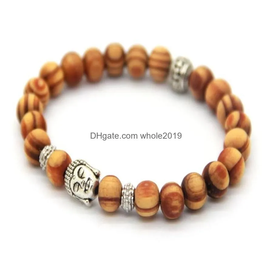Beaded Whole New Arrival Products 8Mm Antique Sier Buddha Head Beaded Bracelets With Nice Wood Beads Jewelry249R Drop Delivery Jewelry Dhr8I