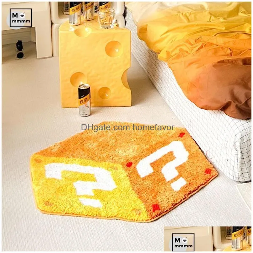 carpets 3d irregular plush bedside carpet yellow tufting rug question mark cube tufted accent fluffy bedroom beside play mats 230825