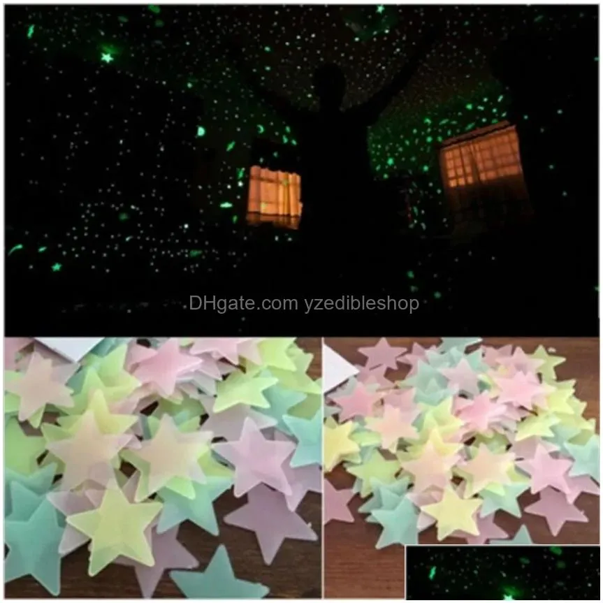 300pcs 3d stars glow in the dark wall stickers luminous fluorescent wall stickers for kids baby room bedroom ceiling home decor