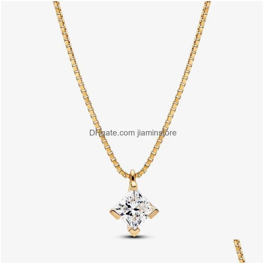 Pendant Necklaces 2023 New 925 Sier Gold Pendant Necklaces For Women Shiny Jewelry Diy Fit Pandoras Era Bezel Triple Diamond Designer Dhmnx