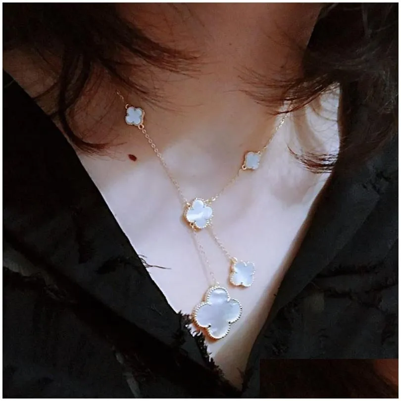 925 Silver Mixed Six/10-flower Desinger necklace 4/Four Leaf Clover Charm Bracelets Bangle Chain 18K Gold Agate Shell Mother-of-Pearl for Mother`s Day Jewelry Women