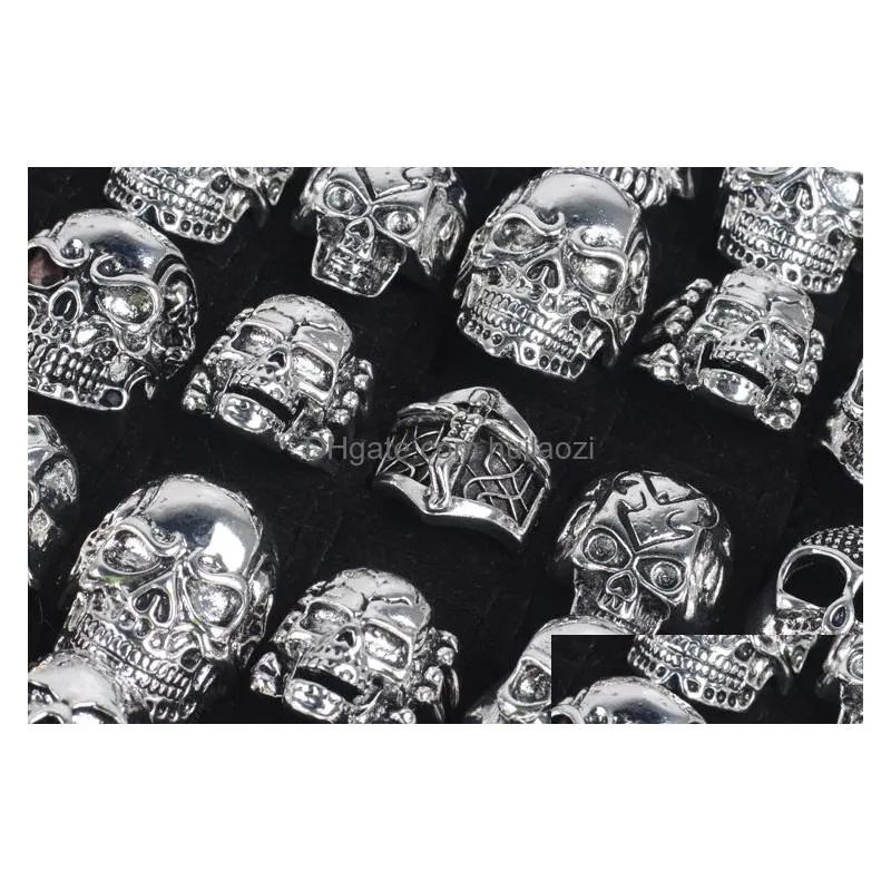 oversize gothic skull carved biker mixed styles lots 50pcs mens anti-silver rings retro jewelry304i