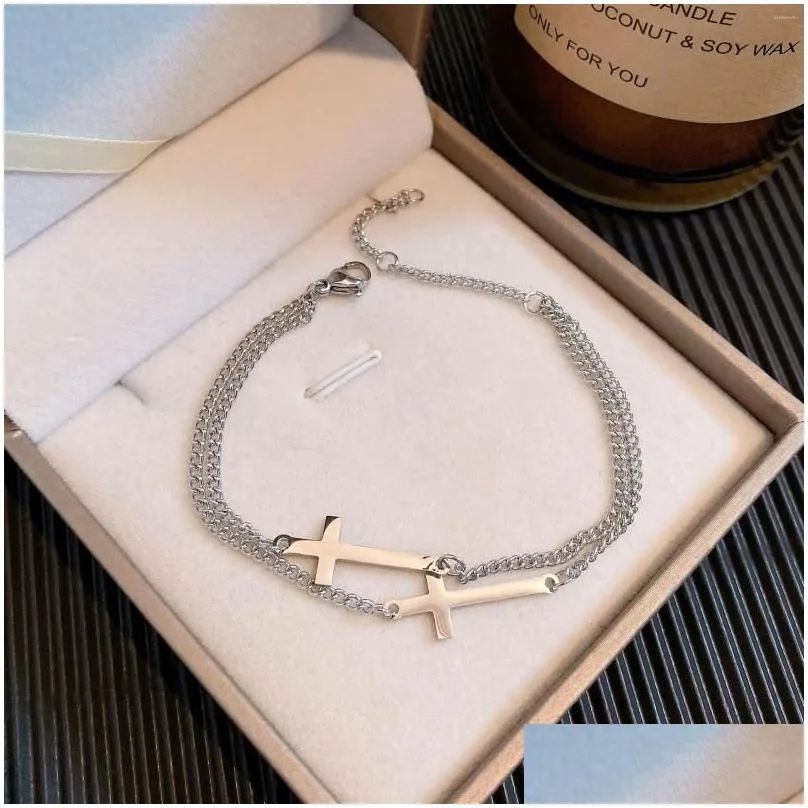 Charm Bracelets Stainless Steel Hand Chain Lucky Cross For Women Men European Couple Bangle Friends Birthday Hiphop Party Jewelry Gift