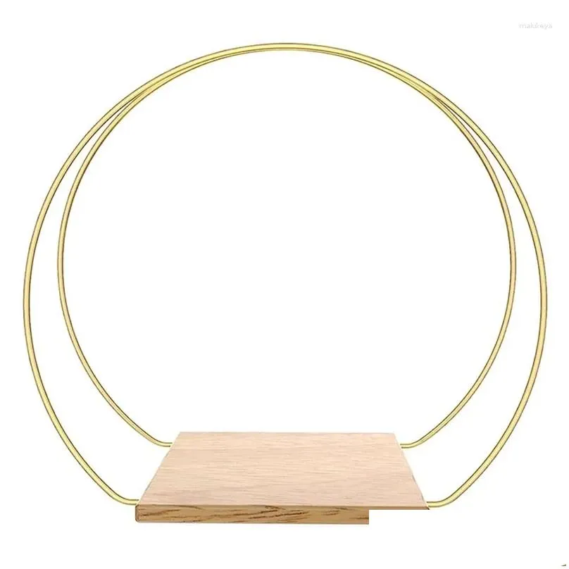 Decorative Flowers 1 Sets Metal Floral Hoop Centerpiece Iron Wood With Stand 12 Inch Ring Wreath Hanging Candle Circle
