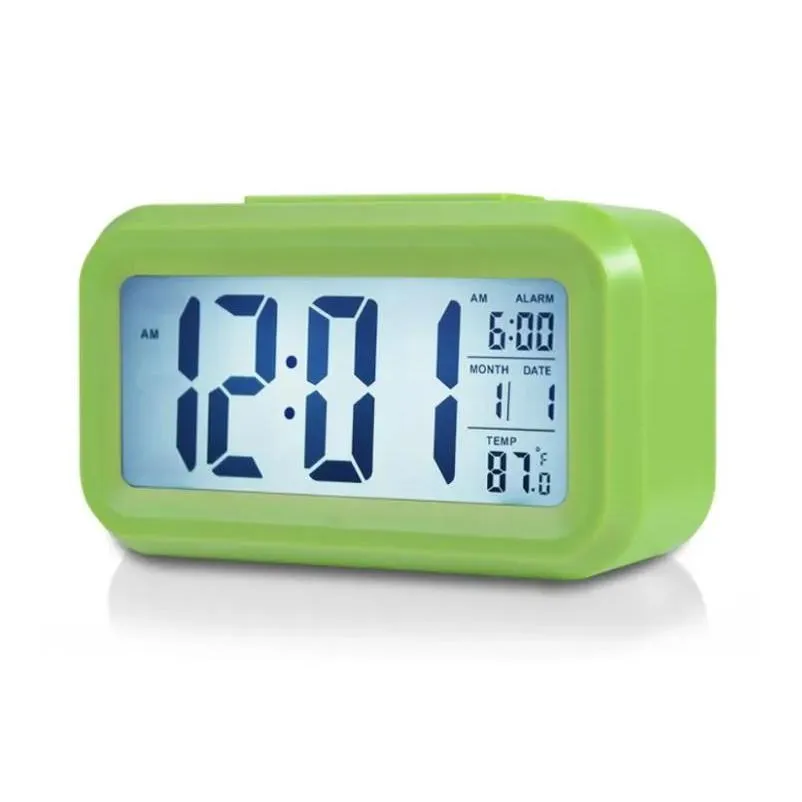 Desk & Table Clocks Plastic Mute Alarm Clock Lcd Smart Temperature Cute Posensitive Bedside Digital Alarms Clocks Sn Nightlight Calend Dhi3S