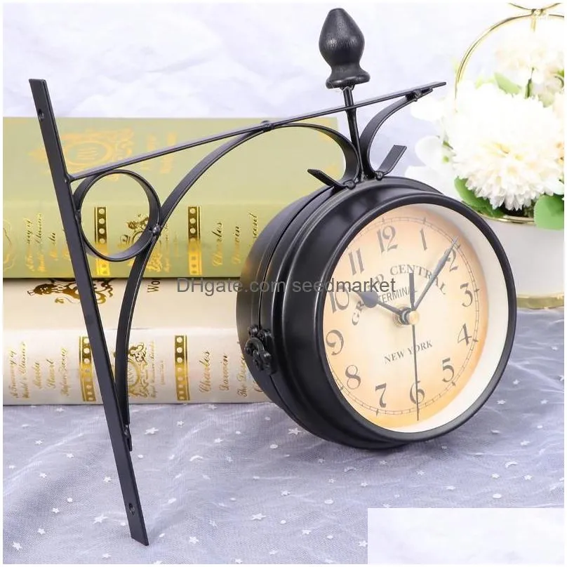 wall clocks clock retro double decor sided hanging vintage iron home outdoor round station large rustic garden digital train