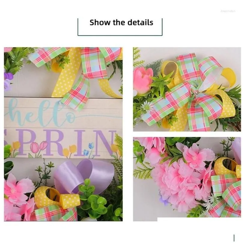 Decorative Flowers Bow Wreath Welcome Door Sign Festival Spring Summer Garlands Farmhouse Decor