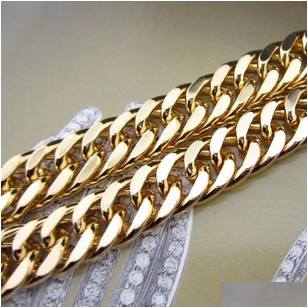 12mm Thick Chunky Heavy Chain 18K Yellow Gold Filled Solid Double Curb Chain Mens Necklace Hip Hop Jewelry Gift271g