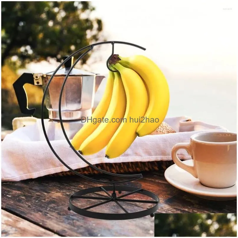 dinnerware sets small tools fruit rack metal storage shelves banana holder stand iron moon shaped hanging