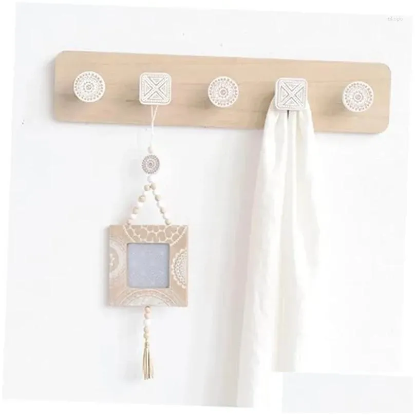 Hangers Wall Mounted Coat Rack Entryway Hanging Wood With 5 Hooks Rail For Scarf Bag Towel Easy To Use