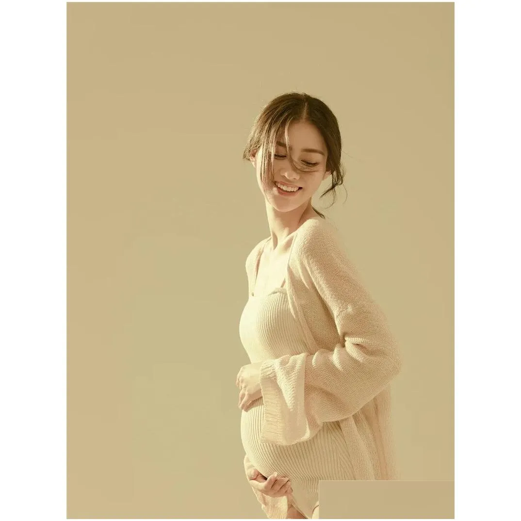 Knit Maternity Photography Coat Jumpsuit For Baby Shower Sexy Pregnancy Shooting Bodysuit Cute Pregnant Women Clothes Photo Prop